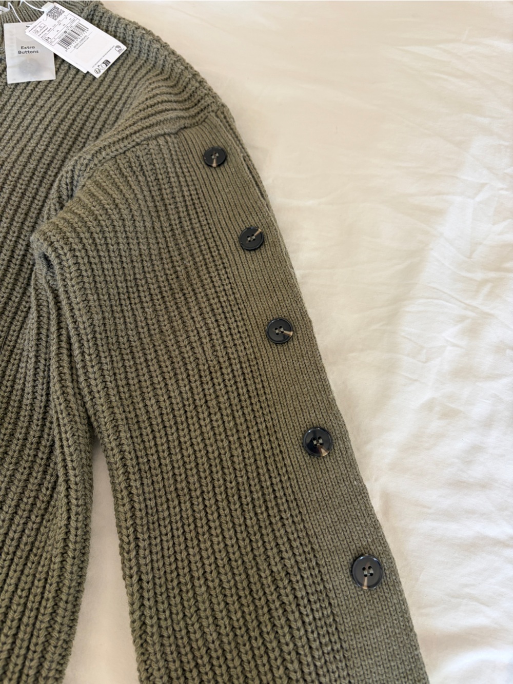 Mango Olive Green Ribbed Button-Shoulder Sweater - Picture 2 of 4